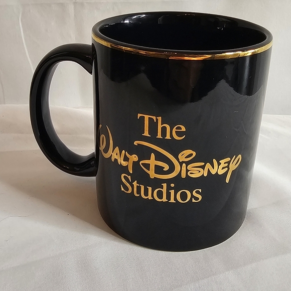 The Walt Disney Studios Black Coffee Mug Gold Trim Pewter Mickey Mouse 3D Emblem - Picture 4 of 8